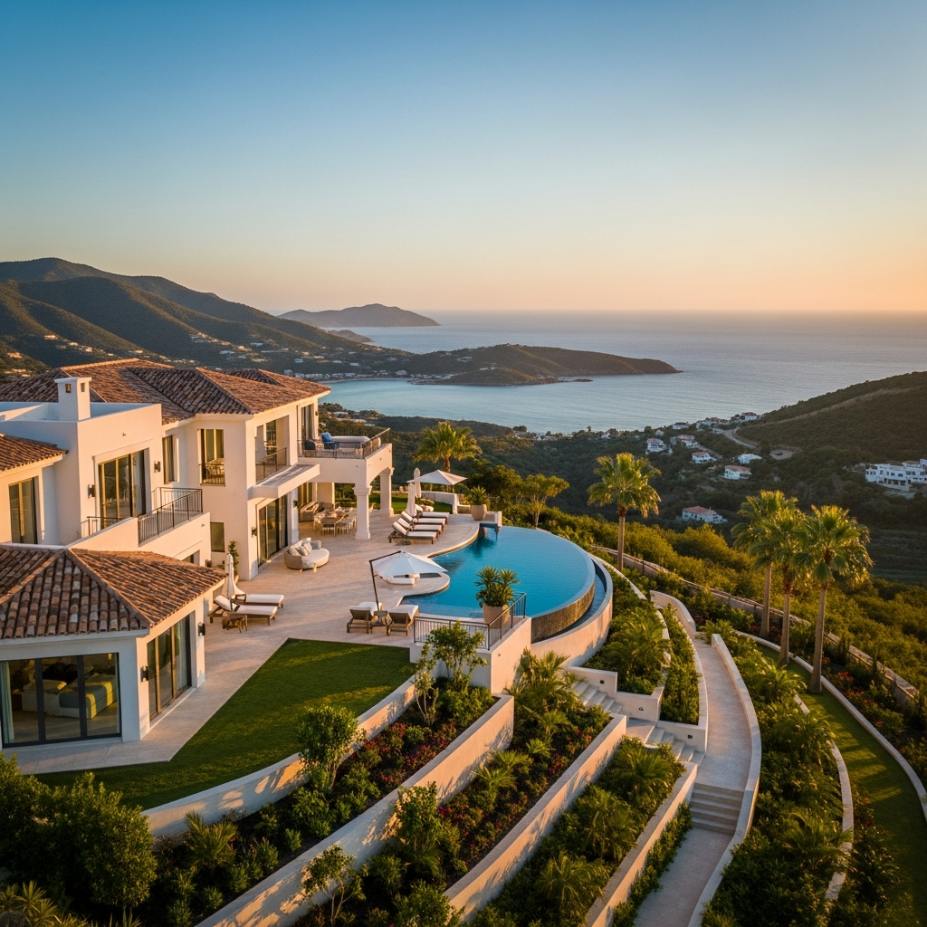 Exemple de villa de luxe avec un emplacement idéal sur une colline avec vue sur l'océan