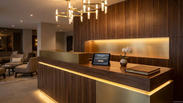 Comptoir accueil hôtel sur mesure : l'élément qui donne le ton dès l'entrée